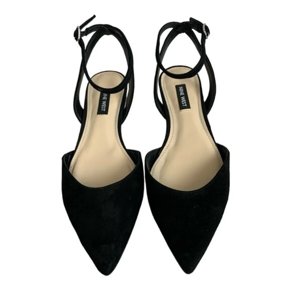 Nine West Briy Black Suede Flats Women’s Ankle Strap Pointed Toe Size 6